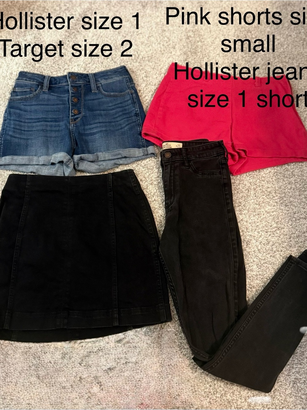 2 pairs of shorts 1 skirt and 1 pair of jeans